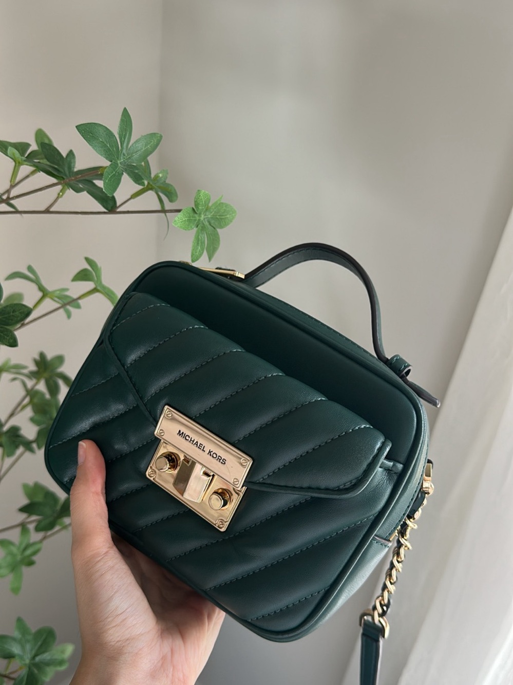 Michael Kors Green Quilted Leather Crossbody Bag